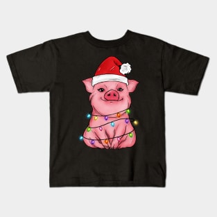 Pig Christmas Lights Merry Pigmas Kids T-Shirt